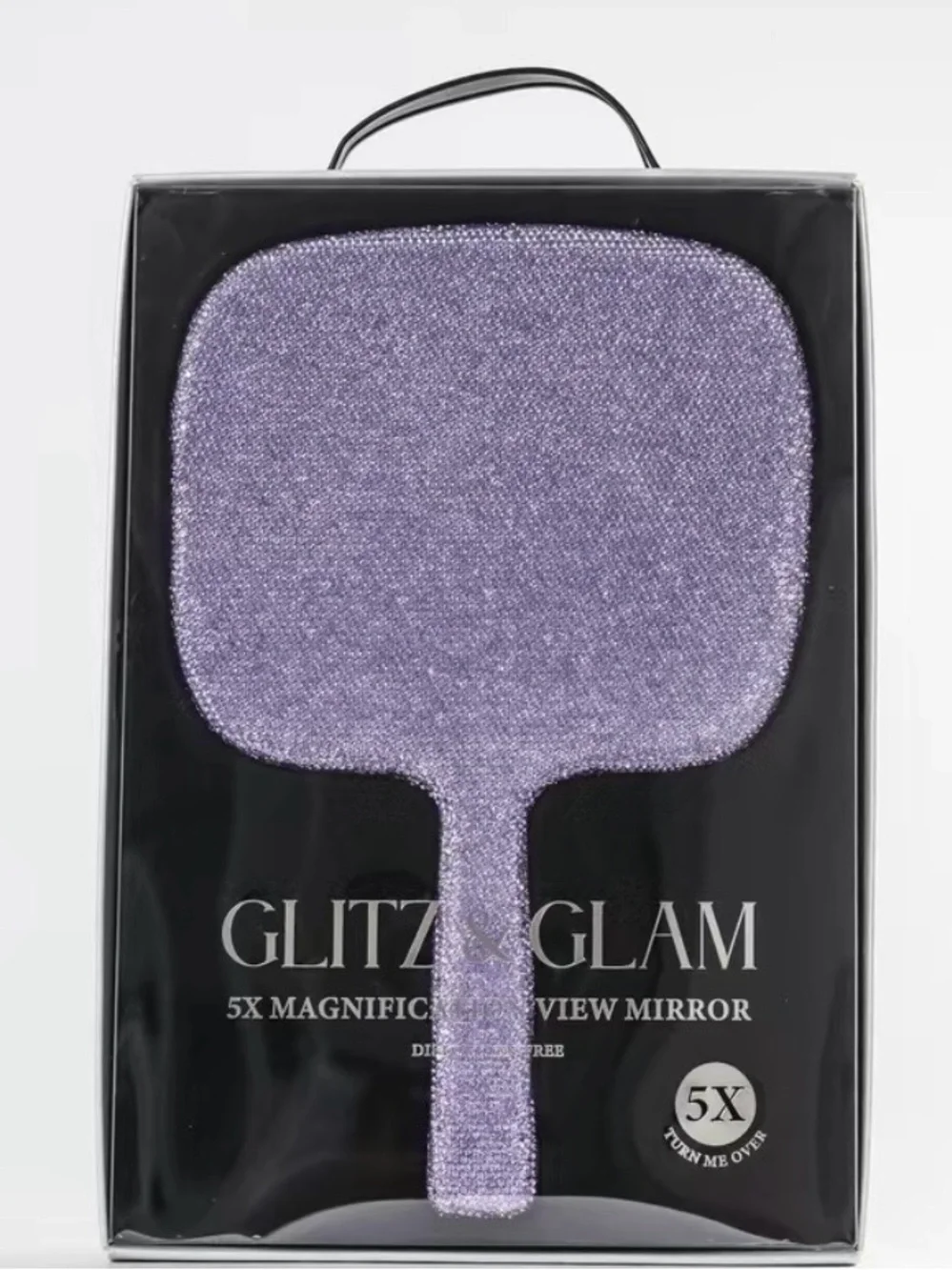 Glitz & Glam Purple Glitter Hand Mirror - 5X Magnification